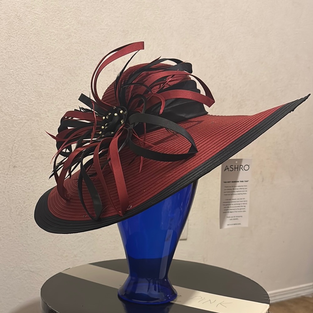 Ashro Red and Black Feathered Hat